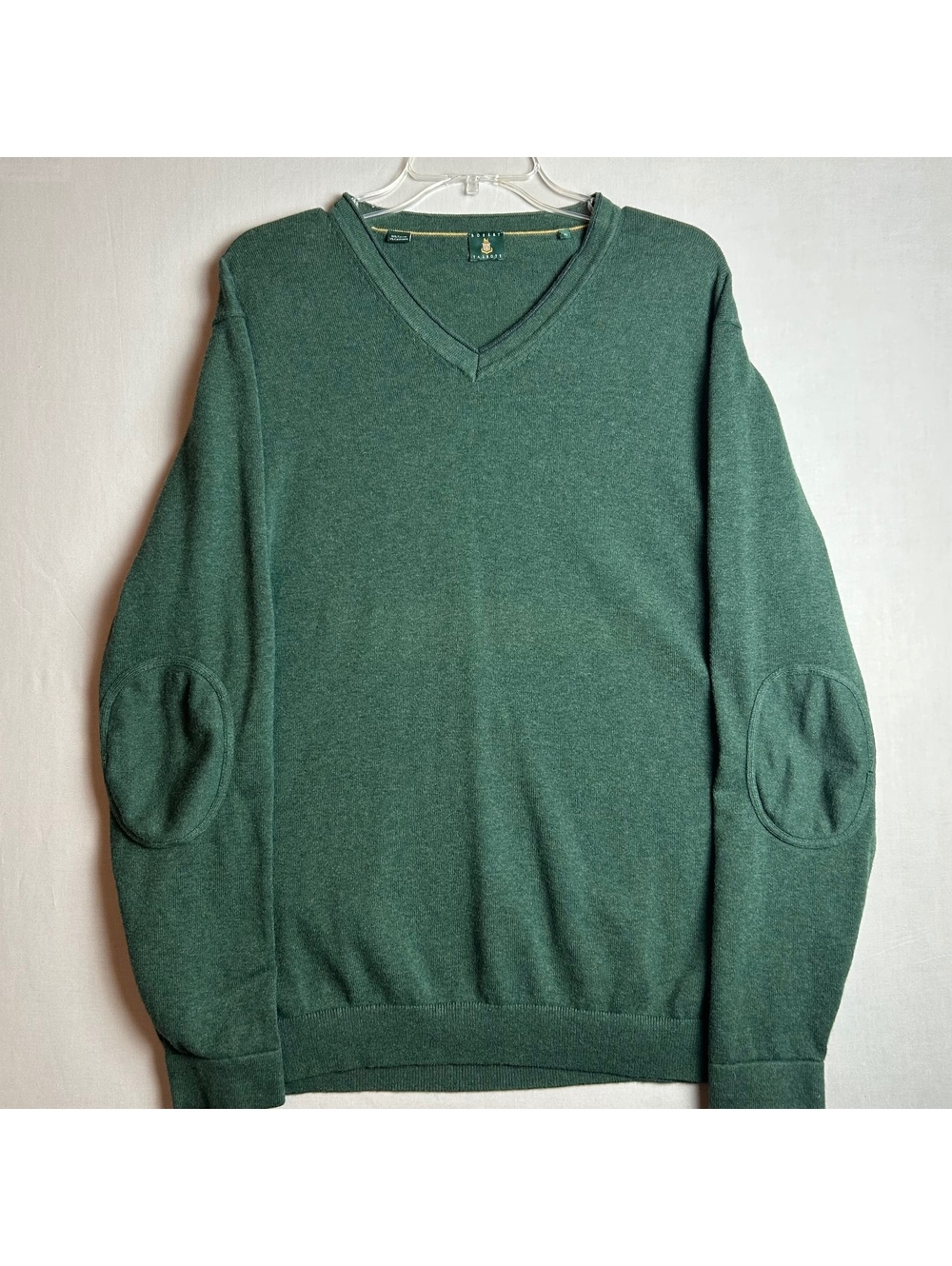 Robert Talbott Mens XL Hunter Green V-Neck Sweater Cotton Cashmere Elbow Patches